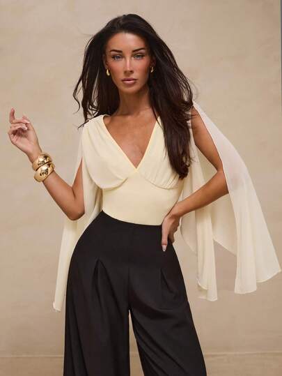 Glamine Women's Sexy Elegant Deep V-Neck Bodysuit