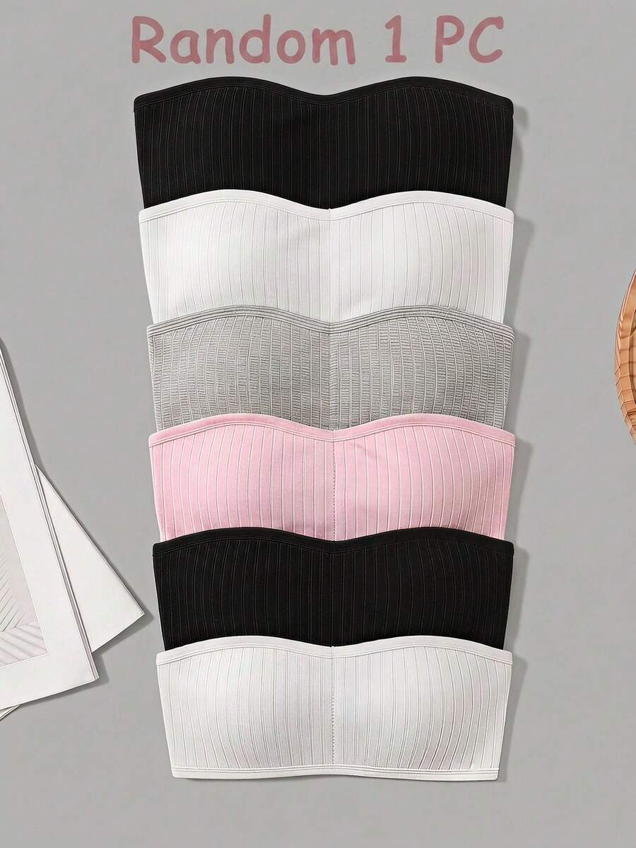 SHEIN Tween Girl Daily Casual Knit Solid Color Non-Wired Bandeau Bra - White - View 1