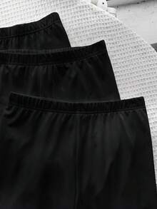 SHEIN LMoss 青少年女孩多件裝純色針織騎行緊身褲 - 黑色 - 查看 4