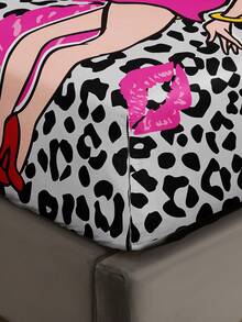 Betty Boop x SHEIN 3-Piece Set, Gray Background Pink Cartoon Character Printed Mattress Set, Pink Cartoon Pattern, Cartoon Character Decoration, Leopard Print Pattern, Suitable For Room Decoration, Microfiber Material, Machine Washable, Multi-Season Application - Multicolor - View 7