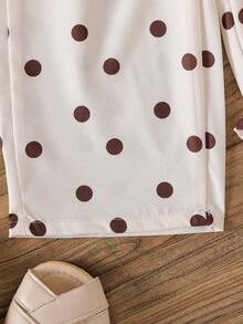 SHEIN Vintaside Kids Infant Baby Girl 2 Pieces Set Classic Beige Black Polka Dot Sleeveless Ruffle Top Wide-Leg Pants Skin-Friendly Fabric Summer Family Matching - Apricot - View 13