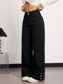 SHEIN Tall Women's Fashion Versatile Straight Leg Denim Jeans Everyday School Black Summer Casual - Black - View 5