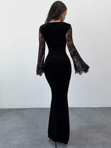 Firerie Gothic Style Sweetheart Neck Lace Flare Sleeve - Black - View 2