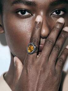 Noxbound Bohemian Retro Smoky Yellow Imitation Gemstone Old Open Ring Number - Ancient silver/smoke yellow - View 1
