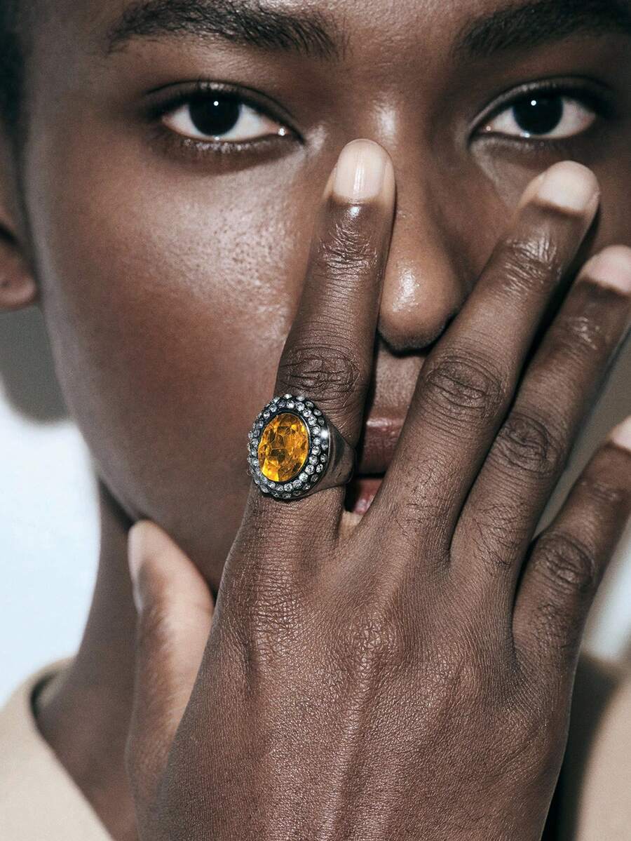 Noxbound Bohemian Retro Smoky Yellow Imitation Gemstone Old Open Ring Number - Ancient silver/smoke yellow - View 1