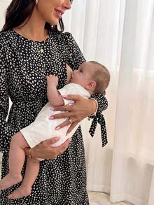 SHEIN 孕婦秋季休閒全印花洋裝 - 黑色 - 查看 4
