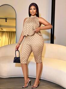 SOLERSUN Plus-Size Women's Elegant Jumpsuit, Suitable For Daily Wear, Office Commuting, Leisure Occasions, An - Khaki - View 1