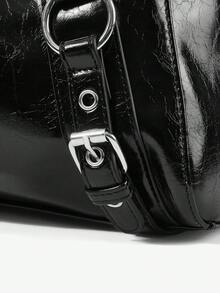 Viva Strut Ladies Shoulder Bag, Y2K Punk Street Style, Fashion Avant-Garde, Rivet Buckle Metal Decoration, Large Capacity, Suitable For College Travel Shopping - Black - View 5