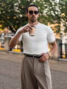 YOUESAWY YOUESAWY Men's Casual Versatile Solid Color Short Sleeve Knit Top, Suitable For Daily Wear And Commuting - White - View 6