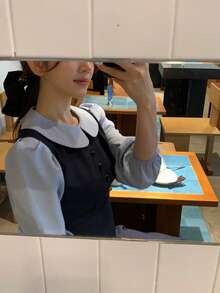 DAZY Women's Peter Pan Collar Contrast Color Patchwork 2 In 1 Korean Style Casual Mid-Length Dress Fall Vacation - Blue - View 8