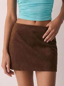 ATUI Studio Women's Solid Color Casual Versatile Daily Wear Skirt - Brown - View 2