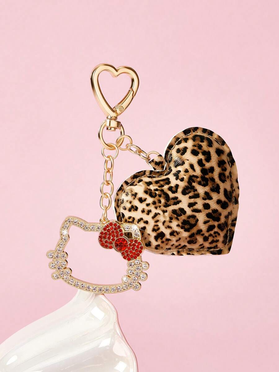 HELLO KITTY AND FRIENDS | SHEIN 水鑽可愛3D蝴蝶結愛心鑰匙圈吊飾,情人節禮物 - 彩色 - 查看 1