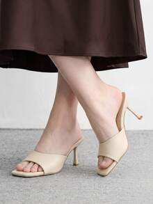 CUCCOO BIZCHIC Women's Spring/Summer New Light Apricot One-Piece Peep Toe High Heel Sandals, Fashionable Minimalist Thick Insole Comfortable Versatile Commute Sandals - Apricot 93 # - View 5