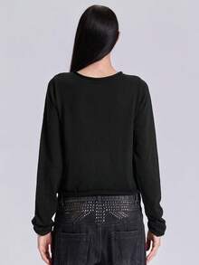 ACID BLVD Spring Autumn Winter Punk Street Style Cross Hollow Eyelet Piercing Integrated Round Neck Long Sleeve Sweater - Black - View 3