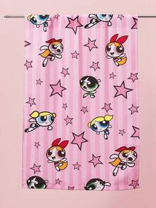 THE POWERPUFF GIRLS X SHEIN 2 Pieces, Cartoon Girl Star Letter Pattern Printing 2 Panel Small Curtains, Suitable For Living Room, Bathroom, Kitchen, Coffee Room, RV Rod Pocket Curtain Decoration, Universal Small Curtain In All Seasons - multicolor - View 4