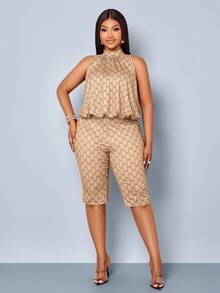 SOLERSUN Plus-Size Women's Elegant Jumpsuit, Suitable For Daily Wear, Office Commuting, Leisure Occasions, An - Khaki - View 4