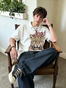Resyla Men Men's Summer Casual Streetwear Graphic Leopard Print Polo Shirt Vacation Holiday White - Apricot - View 4