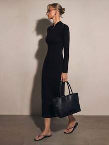 COSMINA Women's Casual Elegant Black Knit Dress - Black - View 6