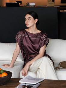 Anewsta New Elegant Purple Women's Top, Scarf-Like Texture, Modern Office Style With Belt Detail - Purple - View 1