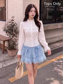 SHEIN MOD Women's White Fitted Shirt With Ruffle Collar And Lantern Sleeves - White - View 2
