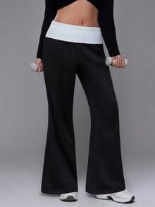 Voyena Women's Plus Size Colorblock Flared Leg Leggings - Black - View 1