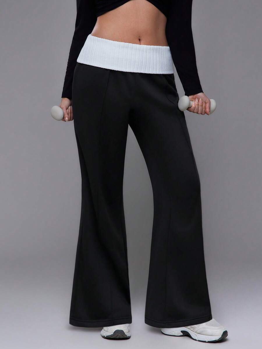 Voyena Women's Plus Size Colorblock Flared Leg Leggings - Black - View 1
