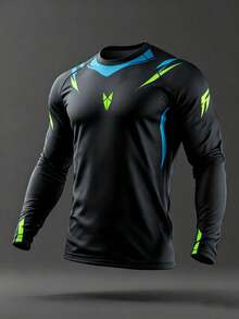 Acti Log Men's Colorblock Printed Slim Fit Long Sleeve Sports T-Shirt, Gym - Black - View 5