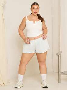 Lele Munniz Plus Size Solid Color Elastic Waist Loose Casual Versatile Shorts, Spring/Summer Soft Shorts - Light Grey - View 1