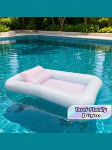 Inflatable Tanning Pool Lounger, Detachable Pillow, Ribbed Base, Adult Pool Float Raft For Sunbathing, Cooling, Relaxing, Reading And Outdoor Leisure In Garden, Patio, Backyard, Poolside - A - View 1