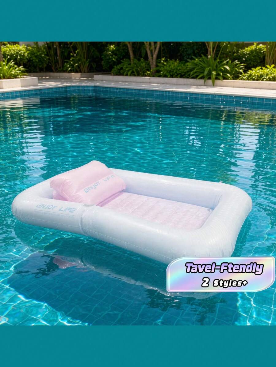 Inflatable Tanning Pool Lounger, Detachable Pillow, Ribbed Base, Adult Pool Float Raft For Sunbathing, Cooling, Relaxing, Reading And Outdoor Leisure In Garden, Patio, Backyard, Poolside - A - View 1