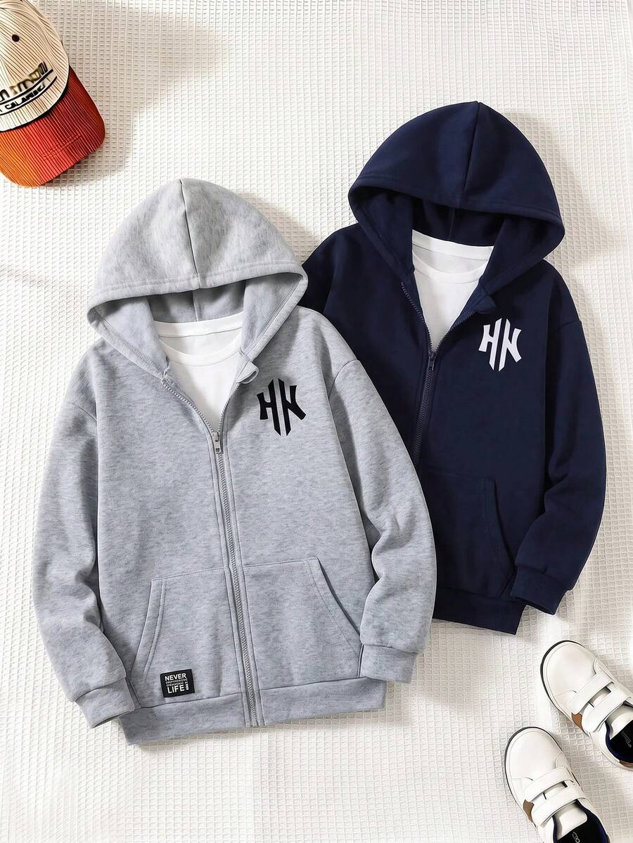 SHEIN Kids Tween Boys Minimalist Street Style Letter Print Autumn Winter Sweatshirt Casual Comfortable Simple Practical Versatile School Sports All Pcs