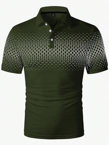 Manfinity Homme Men's Geometric Pattern Print Contrast Color Button Half-Placket Polo Shirt - Dark Green - View 3
