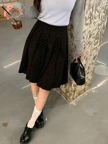 DAZY Rok Wanita Motif Polkadot Gaya Korea untuk Musim Semi/Panas - Hitam - View 7