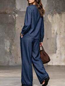 LUMIGAL Women's Casual Commute Shirt & Pants 2 Pieces Set - Multicolor - View 2