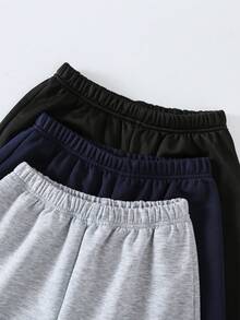 SHEIN 3件組青少年男孩秋冬休閒百搭抓絨內裡鬆緊腰運動長褲 童裝慢跑褲 多件組 - 彩色 - 查看 4