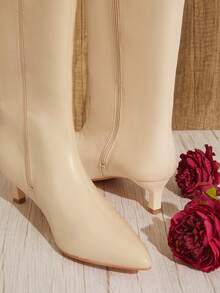 SHUZIA Slip-On Pointed Toe High Heel Knee High Boots Holiday Vacay Vibe For Summer Shoes Spring Shoes Spring Break Easter - Beige - View 5