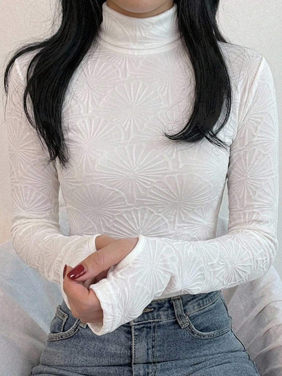 DAZY 女款純色休閒百搭日常穿著T恤 - 白色 - 查看 1