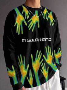 Gym Rark Men's Neon Hand Print Long Sleeve Sports T-Shirt, Gym - Multicolor - View 1