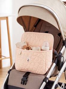 Cozy Pixies 1-Piece Stroller Accessories Love Flower Pattern Storage Bag, Built-In Bottle Compartment, Diaper Storage Mother And Baby Bag, Suitable For Outdoor Co - Pink - View 3