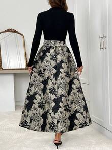 SHEIN Clasi Women's Floral Print Long Sleeve Elegant Dress - Black - View 2