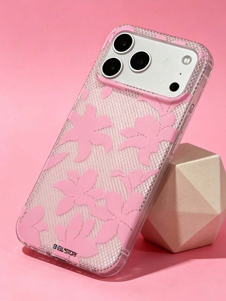 ShellaStory Elegant Romantic Lace Flower Phone Case Compatible With IPhone 17 Pro Max 17 Pro 17 Pro 16 14 13 15 Pro Max 14 15 16 Plus 14 15 13 16 17 Summer Style Floral Transparent Protective Cover - Pink - View 1