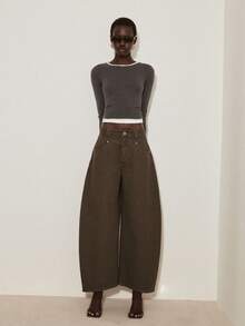 ATUI Studio Women's Loose Casual Curved Leg Jeans With Pockets - Brown - View 5