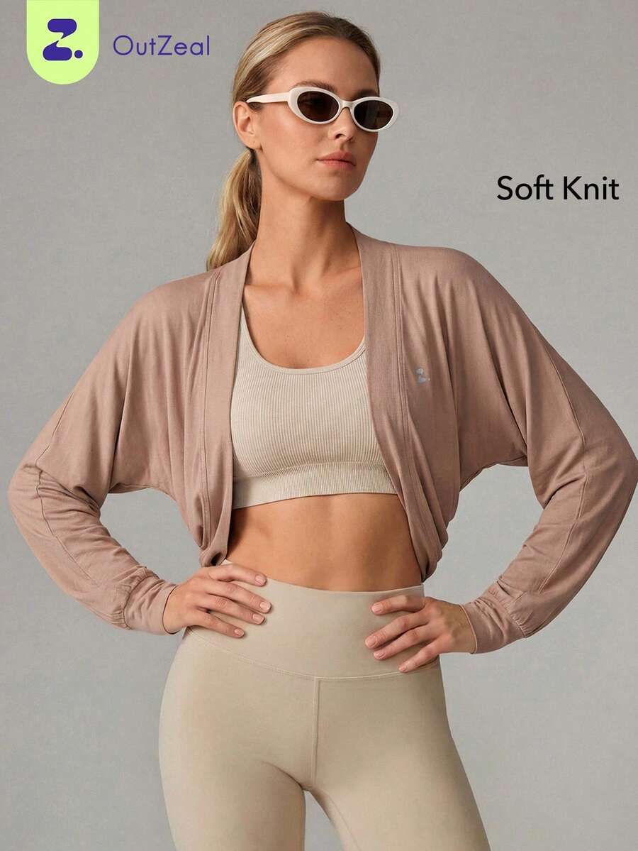 OutZeal Women Sports Jacket Casual Daily Soft Stretch Cropped Knit Cardigan - Coffee Brown - View 1
