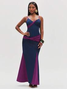 NYA SZN Dress Maxi Length Color Block Business Casual Everyday Office Siren Special Occasion Gyaru Birthday Party - Multicolor - View 4