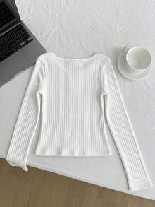 Tween Girl Tween Girls T-Shirts Ribbed Crew Neck Elastic Slim Fit All-Match Versatile Minimalist Long Sleeve T-Shirt, Comfortable - White - View 4