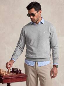 Lornavo Men's Slim Fit Minimalist Commuter Casual Long Sleeve Pullover Sweatshirt High Quality Store Style Business Office Grey Autumn - Light Grey - View 6