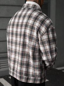 Manfinity CasualCool 男士休閒時尚格紋鈕扣長袖百搭大衣 - 棕色 - 查看 2