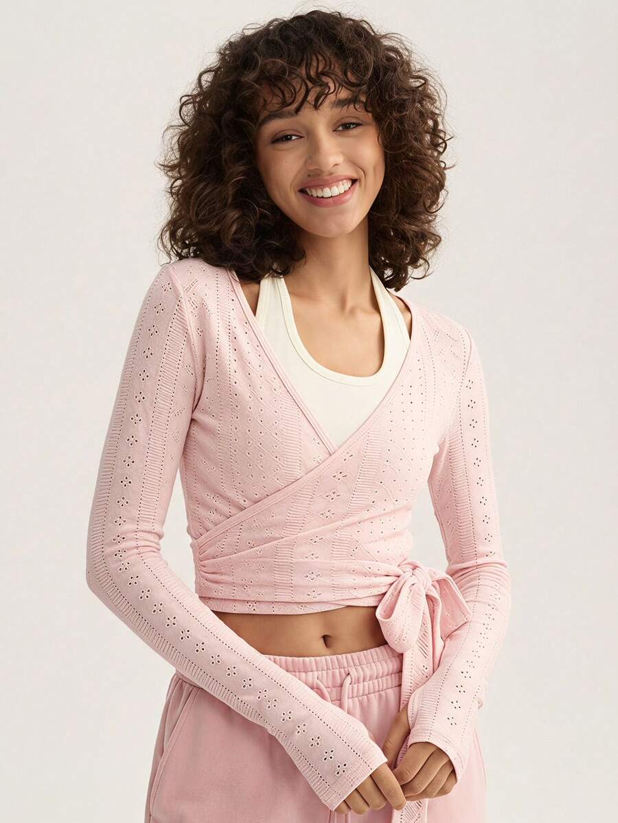 SHEIN 大女孩純色綁帶連身運動上衣,可愛返校校園風 - 淺粉色 - 查看 1