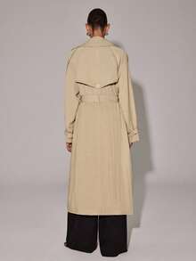Anewsta Essential Women's Elegant Button Pocket Long Sleeve Trench Coat - Apricot - View 9