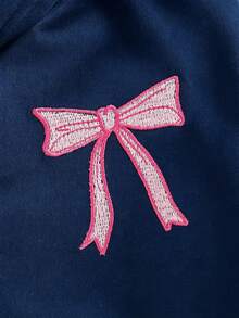 少女可愛蝴蝶刺繡拉鍊連帽長袖外套，返校秋季款 - 藏蓝色 - 查看 3